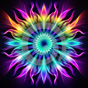 Colorful Abstract Flower: Radiant Neon Patterns And Symmetrical Designs
