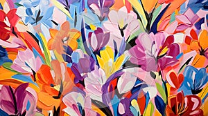 Colorful abstract flowers. Loose floral painting illustration. Maximalist botanical wall art. photo