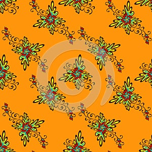 Colorful abstract flowers on a white background seamless pattern illustration