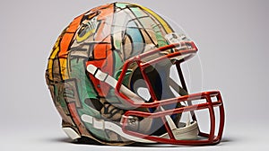 Colorful Abstract Football Helmet: Mixed Media Textile Art By Basquiat photo
