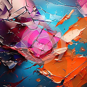 Colorful abstract fractal painting of a broken glass wall photo