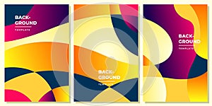 Colorful abstract geometric bcakground template copy space set. Fluid backdrop design.