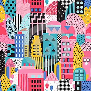 Colorful Abstract Geometric Cityscape Illustration