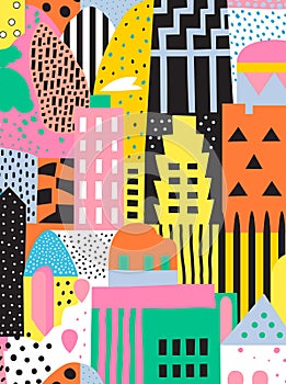 Colorful Abstract Geometric Cityscape Illustration