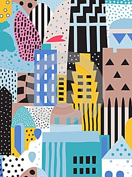 Colorful Abstract Geometric Cityscape Illustration