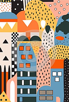 Colorful Abstract Geometric Cityscape Illustration
