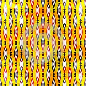 Colorful abstract geometric elements on a yellow background seamless pattern vector illustration