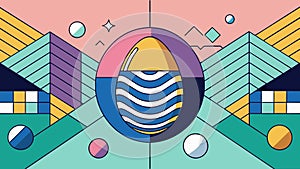 Colorful Abstract Geometric Landscape with Spherical Elements Vector