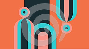 Colorful abstract geometric vector art background with coral, cyan and dark blue color shapes.