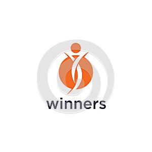 Colorful Abstract Happy Winners People Logo Design Illustration