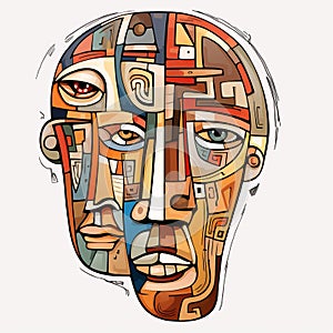 Colorful Abstract Head Illustration: Mosaic-like Collages With Sculptural Expression
