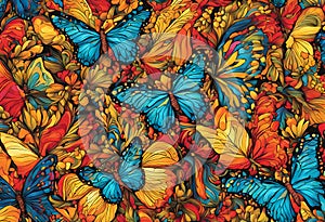 colorful abstract illustration of butterflies in a vibrant artistic composition photo