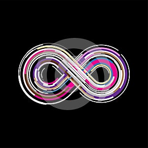 Colorful abstract infinity, endless symbol and icon isolated on black background