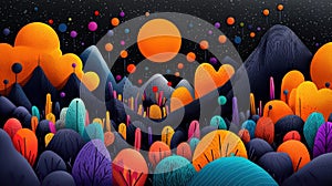 Colorful abstract landscape with vibrant shapes