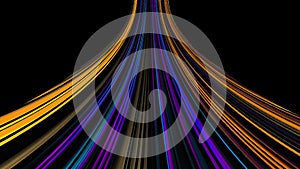 Colorful abstract light streaks flowing on black background. Big data, speed loop able animation