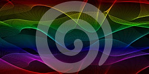 Colorful abstract lines forming a vibrant wave in a dark background setting