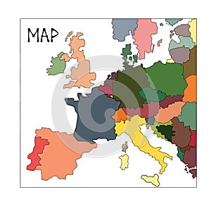 Colorful abstract map of europe, travel concept, vector