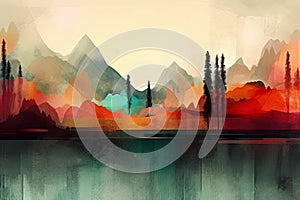 Colorful abstract mixed media grunge landscape background . Contemporary modern design. Digital art Generative AI.