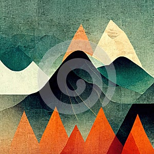 Colorful abstract mixed media grunge landscape background. Modern nature design. 3D illustration