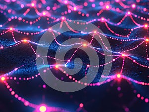 Colorful Abstract Network of Connected Points and Lines on Dark Surface