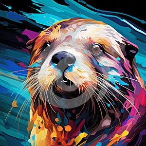 Colorful Abstract Otter Portrait In 8k Resolution