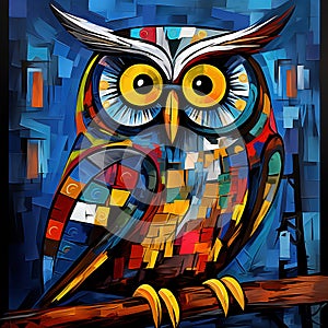 Colorful abstract owl painting. Bird. Animals art. Illustration, Generative AI