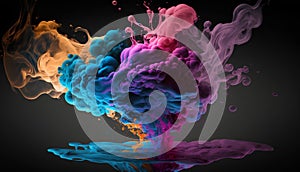 Colorful abstract paint splash isolated on black background. 3d rendering