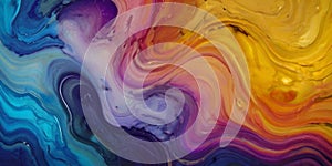 colorful abstract painting background, colored liquid, top view, banner