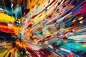 A colorful abstract painting of a burst of paint. Generative AI image.