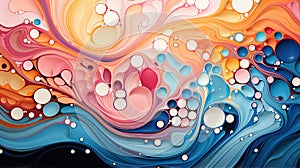A colorful abstract painting with a variety of bubble