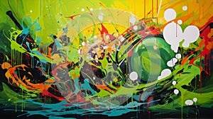 Colorful Abstract Painting With Vibrant Balls And Splatters