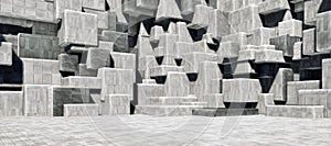 Colorful abstract panoramic background: geometric cement/concrete cube wall.