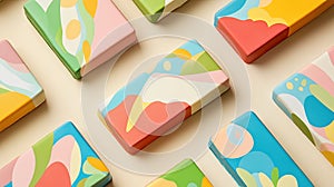 Colorful abstract pattern boxes on beige background