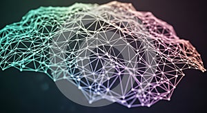 Colorful abstract plexus network with glowing interconnected nodes representing data and technology