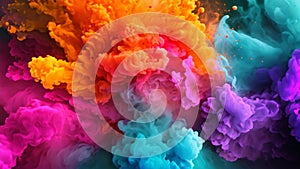 Colorful abstract powder explosion on black background. Colorful cloud of smoke, Colored powder explosion, Abstract close-up dust