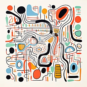 Colorful Abstract Print With Contour Line Style And Toy-like Proportions photo
