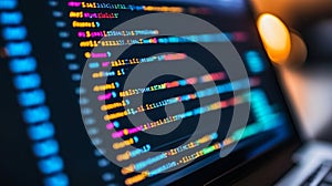 Colorful, Abstract Programming Code on a Computer Screen. The Future of Software Development.