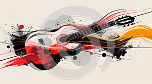 Colorful abstract rendering of a guitar with red and yellow elements,ai generated