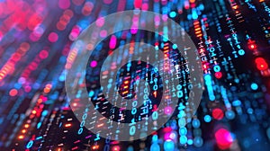 Binary Code Matrix Background with Glowing Dots and Lines as Digital Data