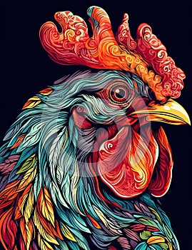 Colorful abstract rooster portrait. Generative Ai