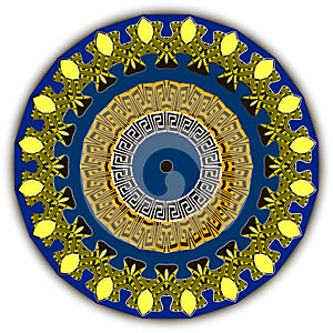 Colorful abstract round mandala pattern. Vector ornamental background. Greek style backdrop. Geometric greek key meanders ornament