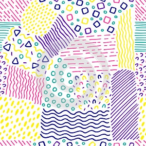 Colorful abstract seamless pattern. Doodle background. Hand drawn cartoon print