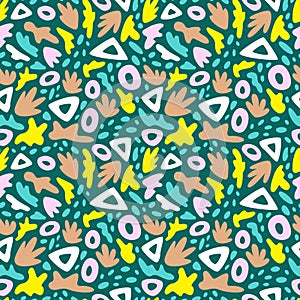 Colorful abstract seamless pattern. Doodle background. Hand drawn cartoon print for textiles, fabric art, wallpaper