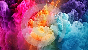 Colorful abstract smoke background. Colorful cloud of ink in water, Colored powder explosion, Abstract close-up dust on the