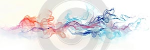 Colorful abstract smoke trails in a dynamic and fluid arrangement, white background.