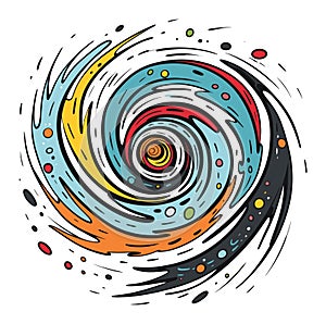 Colorful abstract swirl design with dynamic lines and dots in a spiral shape. Modern art and creative graphic element