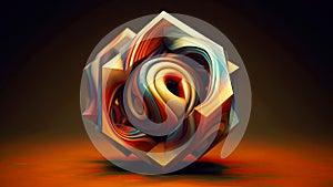 Colorful abstract three - dimensional figure on brown background. Fluid forms, vibrant colors. 3D geometric design in cubo- photo