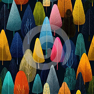 Colorful Abstract Tree Shapes with Bold Lines and Vibrant Palette