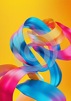 Colorful abstract twisted shapes on yellow background