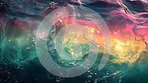 Colorful abstract water wave with bright light reflection, vibrant ocean artwork concept